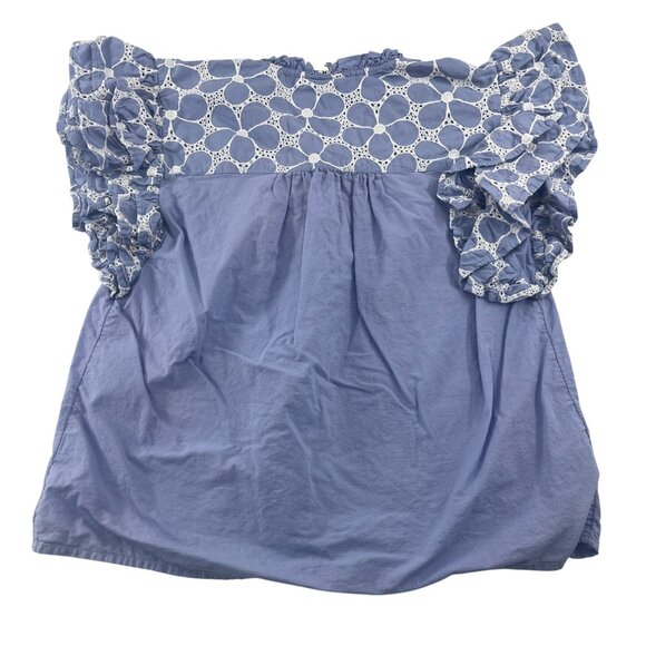 Blue MIRA Blouse size Large Women's Top With Ruffled Sleeves & Crochet Detail - Picture 5 of 5